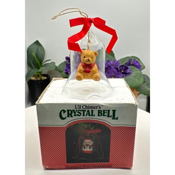 Li'l Chimers By Jasco Crystal Bell Ornament With Teddy Bear & Red Ribbon - Picture 3 of 8